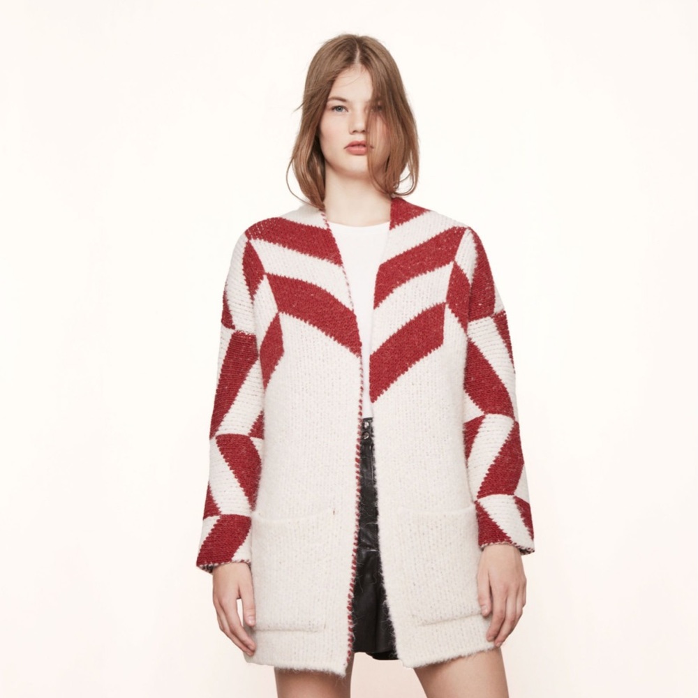 Maje MILADY COLOR-BLOCK CARDIGAN IN RED 🍒
